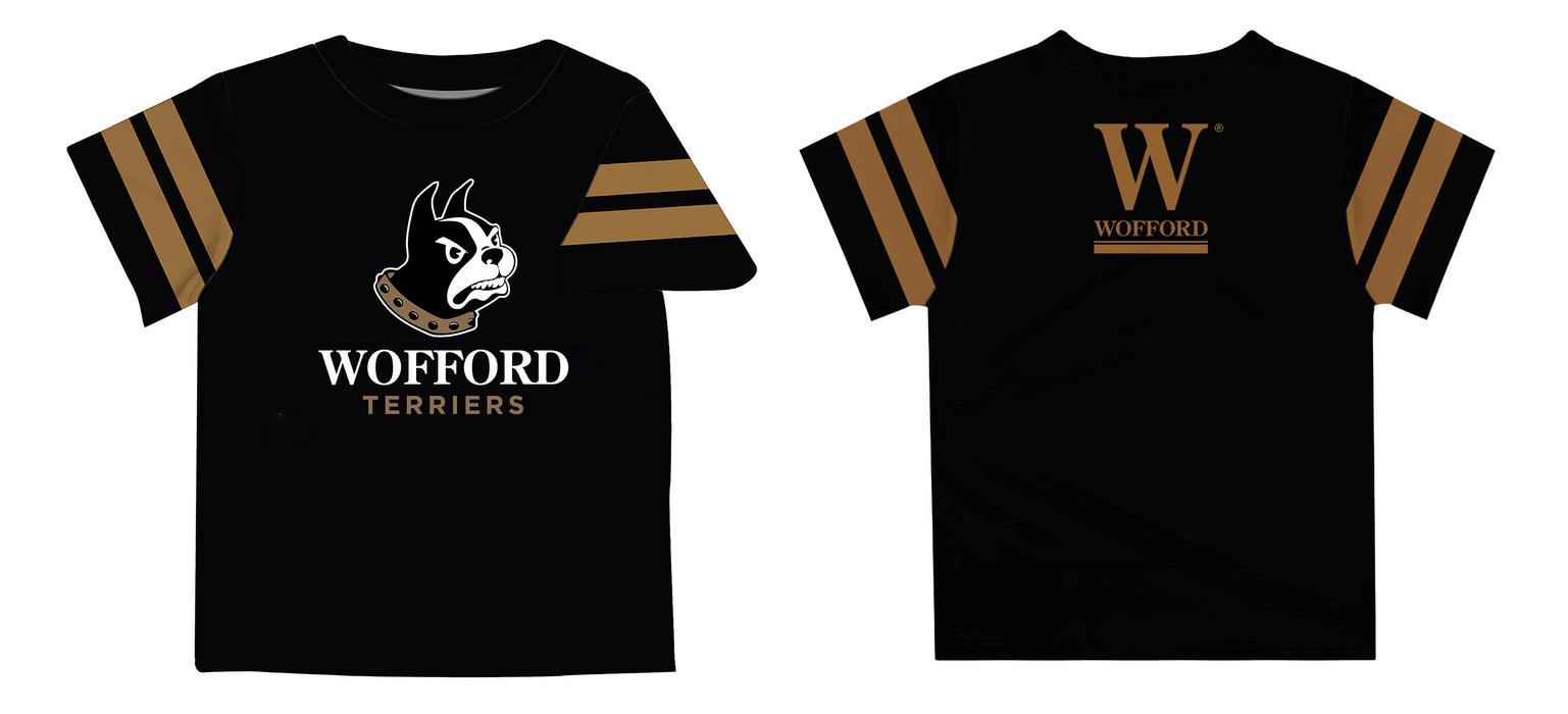 Wofford Terriers Vive La Fete Boys Game Day Black Short Sleeve Tee with Stripes on Sleeves - Vive La Fête - Online Apparel Store