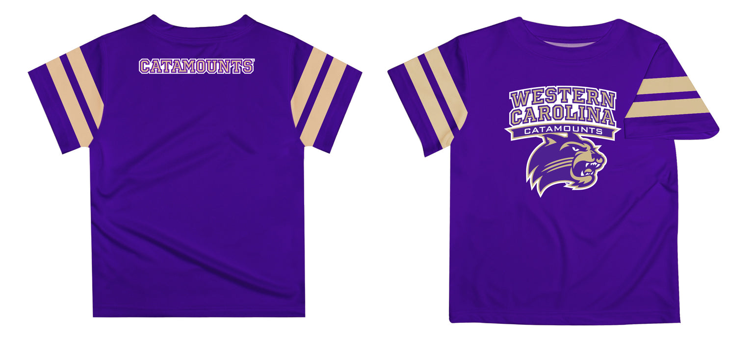 Western Carolina Catamounts Vive La Fete Boys Game Day Purple Short Sleeve Tee with Stripes on Sleeves - Vive La Fête - Online Apparel Store