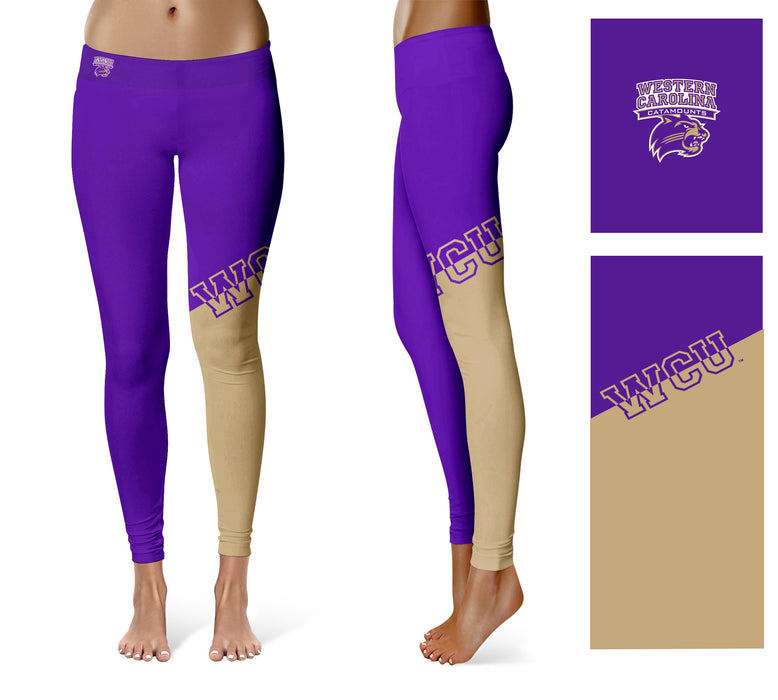 Western Carolina Catamounts Vive la Fete Game Day Collegiate Leg Color Block Women Purple Gold Yoga Leggings - Vive La Fête - Online Apparel Store