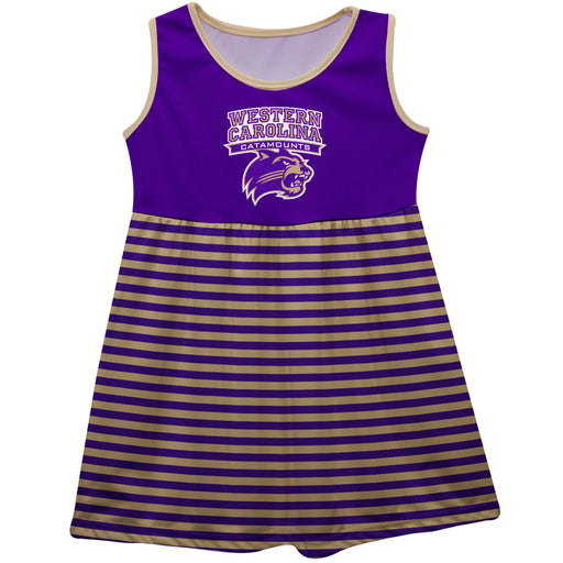 Western Carolina Catamounts Vive La Fete Game Girls Day Sleeveless Tank Dress Solid Purple Logo Stripes on Skirt - Vive La Fête - Online Apparel Store