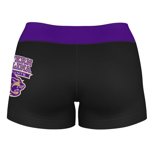 WCU Catamounts Vive La Fete Logo on Thigh and Waistband Black & Purple Women Yoga Booty Workout Shorts 3.75 Inseam" - Vive La Fête - Online Apparel Store