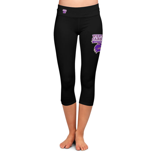 WCU Catamounts Vive La Fete Game Day Collegiate Large Logo on Thigh and Waist Girls Black Capri Leggings