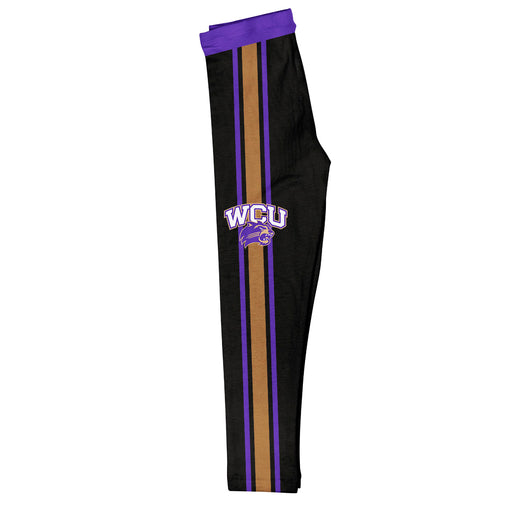 Western Carolina Catamounts Vive La Fete Girls Game Day Black with Purple Stripes Leggings Tights