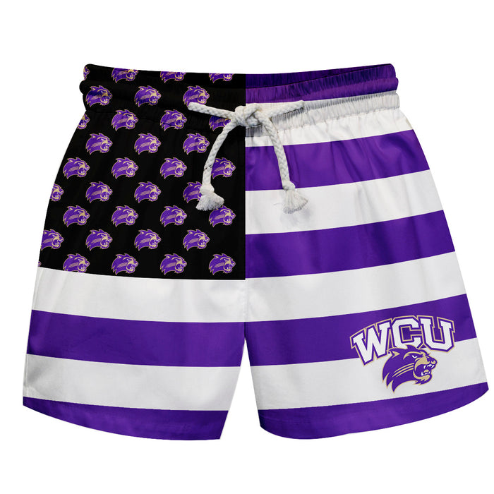 Western Carolina Catamounts Vive La Fete Game Day Purple White Black Flag Swimtrunks V1