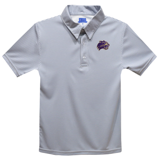 Western Carolina Catamounts Embroidered Gray Stripes Short Sleeve Polo Box Shirt