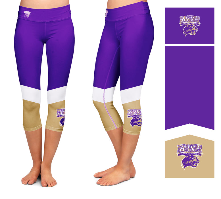 WCU Catamounts Vive La Fete Game Day Collegiate Ankle Color Block Women Purple Gold Capri Leggings - Vive La Fête - Online Apparel Store