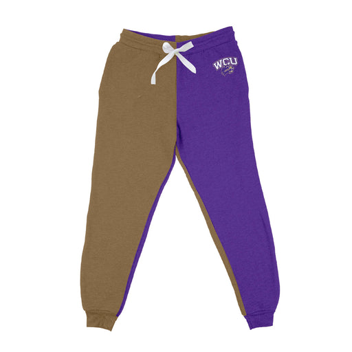 Western Carolina Catamounts Vive La Fete Color Block Womens Purple Gold Fleece Jogger