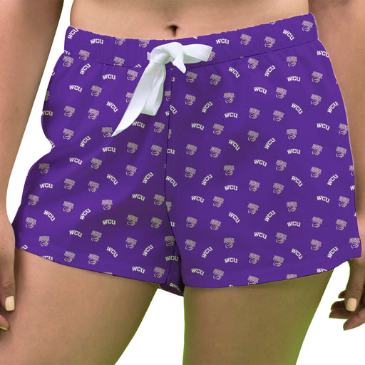 Western Carolina Catamounts Vive La Fete Game Day All Over Logo Women Purple Lounge Shorts