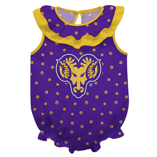 West Chester University Golden Rams WCU  Swirls Purple Sleeveless Ruffle Onesie Logo Bodysuit