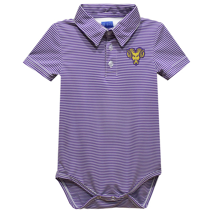 West Chester University Golden Rams WCU Embroidered Purple Stripe Knit Boys Polo Bodysuit