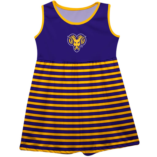 West Chester Golden Rams WCU  Vive La Fete Girls Game Day Sleeveless Tank Dress Solid Purple Logo Stripes on Skirt