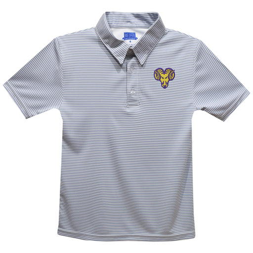 West Chester University Golden Rams WCU Embroidered Gray Stripes Short Sleeve Polo Box Shirt