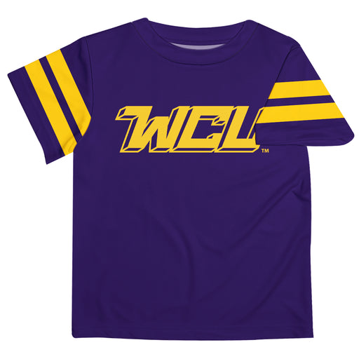West Chester University Golden Rams WCU  Vive La Fete Boys Game Day Purple Short Sleeve Tee with Stripes on Sleeves