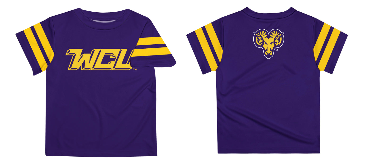 West Chester University Golden Rams WCU  Vive La Fete Boys Game Day Purple Short Sleeve Tee with Stripes on Sleeves - Vive La Fête - Online Apparel Store