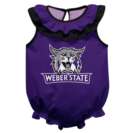 Weber State University Wildcats WSU Purple Sleeveless Ruffle Onesie Logo Bodysuit by Vive La Fete