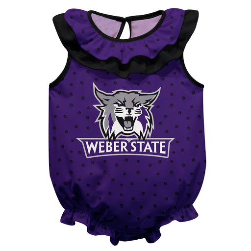 Weber State Wildcats WSU Swirls Purple Sleeveless Ruffle Onesie Logo Bodysuit