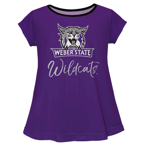 Weber State University Wildcats WSU Vive La Fete Girls Game Day Short Sleeve Purple Top with School Logo and Name