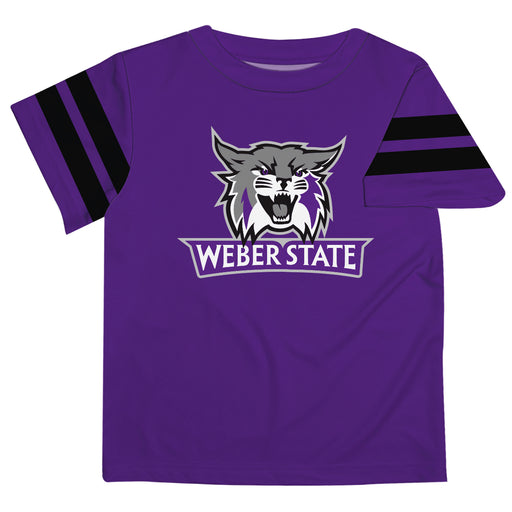 Weber State Wildcats WSU Vive La Fete Boys Game Day Purple Short Sleeve Tee with Stripes on Sleeves