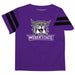 Weber State Wildcats WSU Vive La Fete Boys Game Day Purple Short Sleeve Tee with Stripes on Sleeves