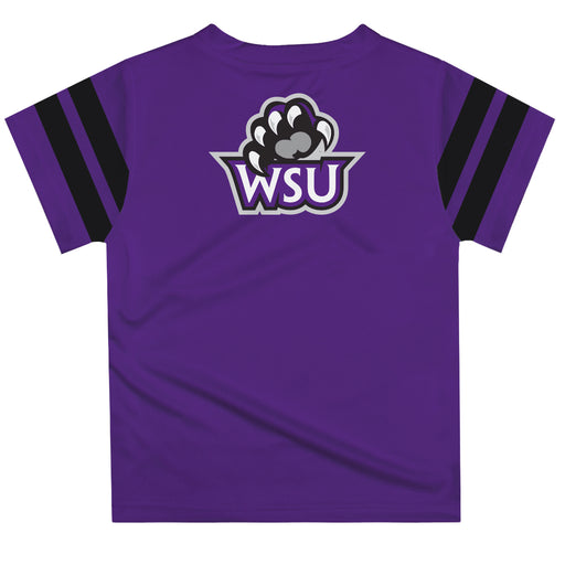 Weber State Wildcats WSU Vive La Fete Boys Game Day Purple Short Sleeve Tee with Stripes on Sleeves - Vive La Fête - Online Apparel Store