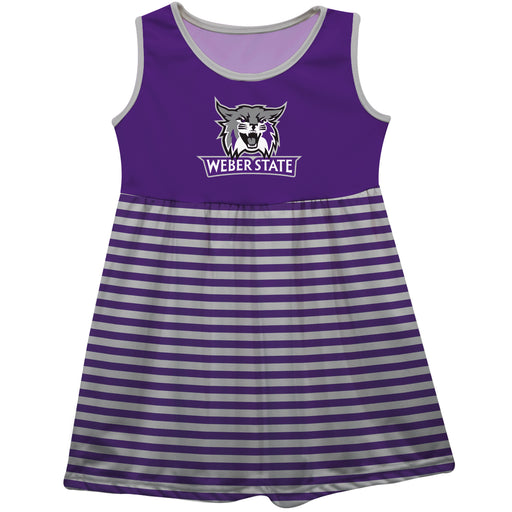 Weber State University Wildcats WSU Purple and Gray Sleeveless Tank Dress with Stripes on Skirt by Vive La Fete