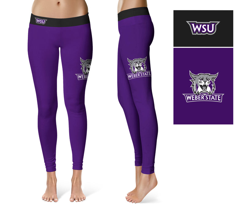 Weber State Wildcats WSU Vive La Fete Game Day Collegiate Logo on Thigh Purple Women Yoga Leggings 2.5 Waist Tights - Vive La Fête - Online Apparel Store