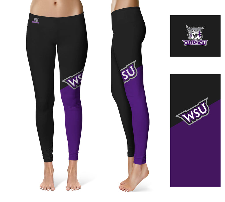 Weber State Wildcats WSU Vive La Fete Game Day Collegiate Leg Color Block Women Black Purple Yoga Leggings - Vive La Fête - Online Apparel Store