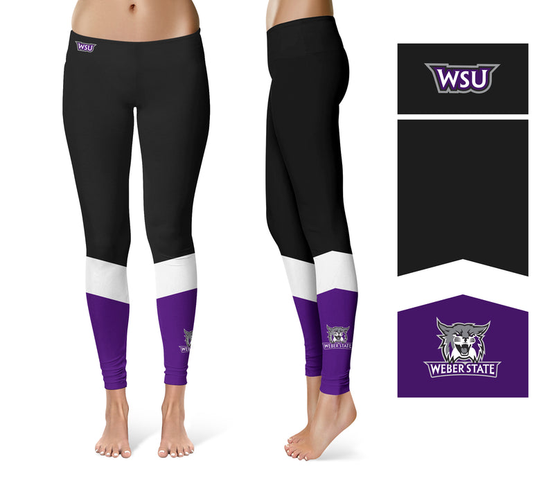 Weber State University Wildcats WSU Vive La Fete Game Day Collegiate Ankle Color Block Women Black Purple Yoga Leggings - Vive La Fête - Online Apparel Store