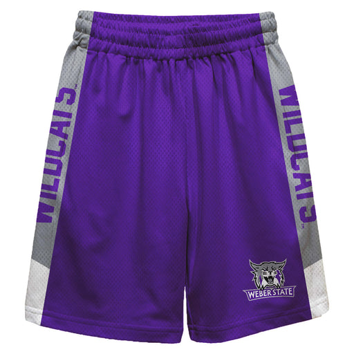 Weber State Wildcats WSU Vive La Fete Game Day Purple Stripes Boys Solid Gray Athletic Mesh Short
