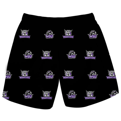 Weber State Wildcats Vive La Fete Boys Game Day All Over Logo Elastic Waist Classic Play Black Pull On Short