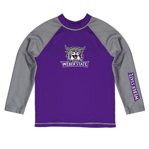 Weber State Wildcats WSU Vive La Fete Logo Purple Gray Long Sleeve Raglan Rashguard