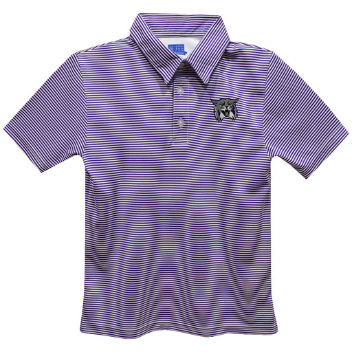 Weber State University Wildcats WSU Embroidered Purple Stripes Short Sleeve Polo Box Shirt
