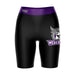 Weber State Wildcats WSU Vive La Fete Game Day Logo on Thigh and Waistband Black and Purple Women Bike Short 9 Inseam