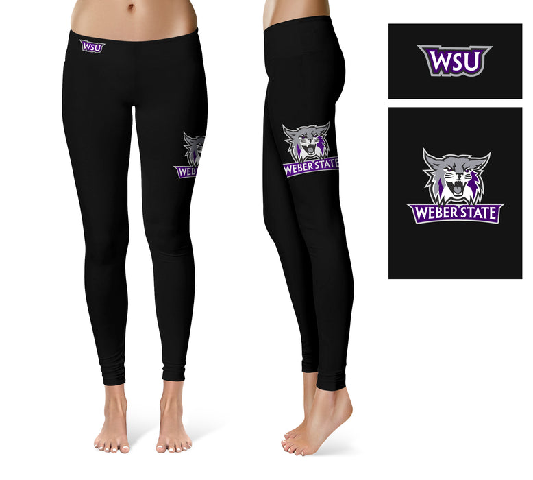 Weber State Wildcats WSU Vive La Fete Game Day Collegiate Large Logo on Thigh Women Black Yoga Leggings 2.5 Waist Tights - Vive La Fête - Online Apparel Store