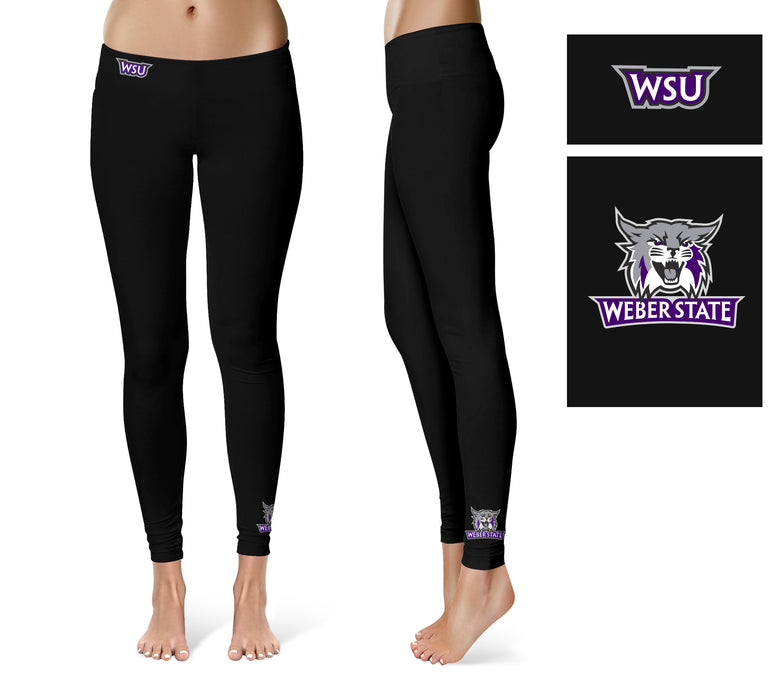 Weber State Wildcats WSU Vive La Fete Game Day Collegiate Logo at Ankle Women Black Yoga Leggings 2.5 Waist Tights - Vive La Fête - Online Apparel Store