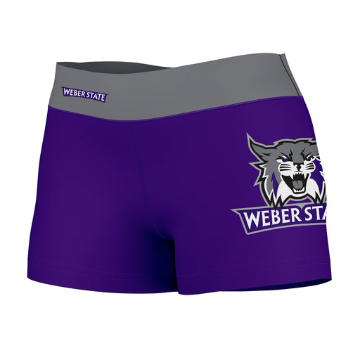 Weber State Wildcats Vive La Fete Logo on Thigh & Waistband Purple Gray Women Yoga Booty Workout Shorts 3.75 Inseam