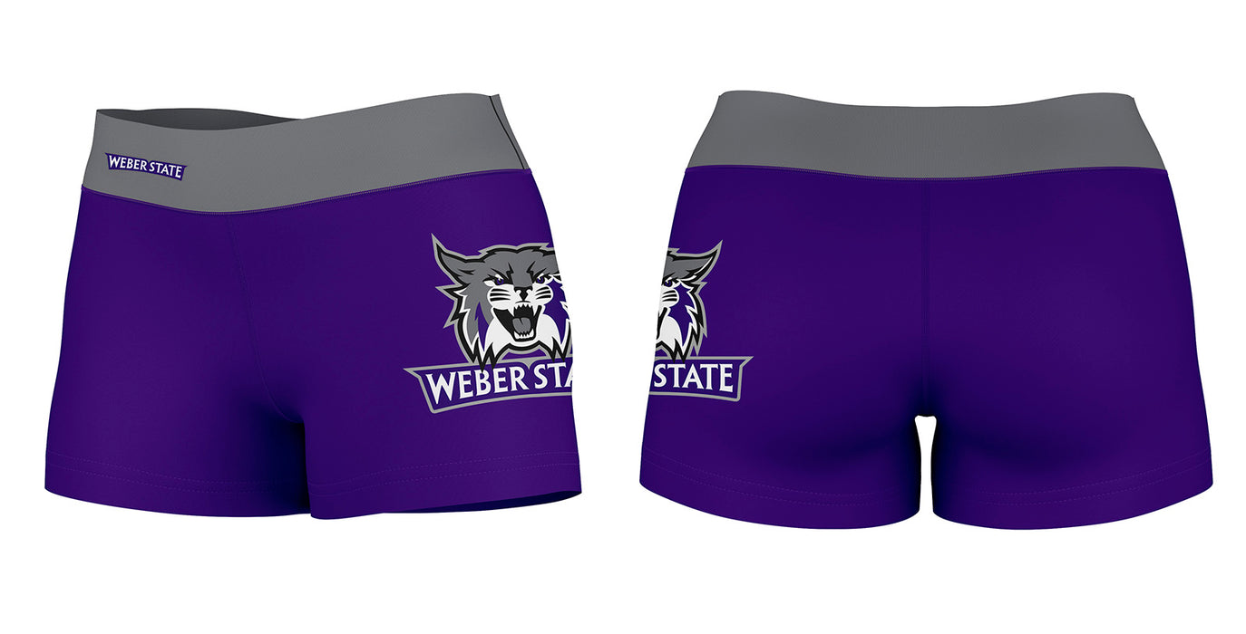 Weber State Wildcats Vive La Fete Logo on Thigh & Waistband Purple Gray Women Yoga Booty Workout Shorts 3.75 Inseam - Vive La Fête - Online Apparel Store