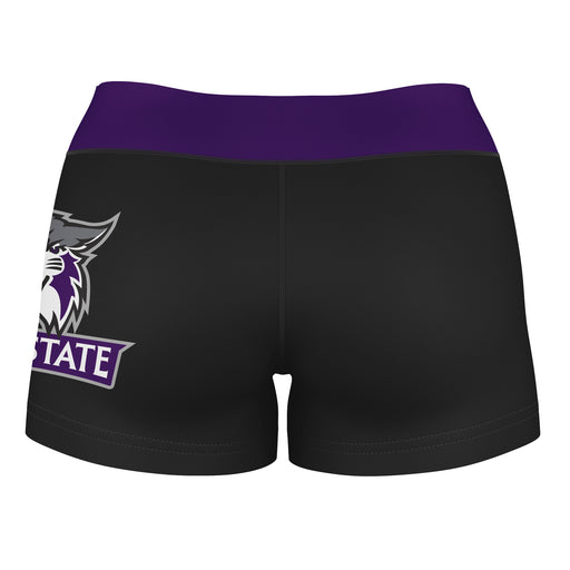 Weber State Wildcats WSU Vive La Fete Logo on Thigh & Waistband Black Purple Women Yoga Booty Workout Shorts 3.75 Inseam - Vive La Fête - Online Apparel Store