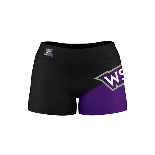 Weber State Wildcats WSU Vive La Fete Game Day Collegiate Leg Color Block Women Black Purple Optimum Yoga Short