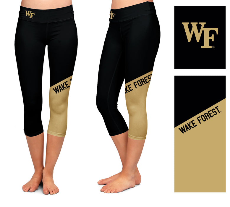 WF Demon Deacons Vive La Fete Game Day Collegiate Leg Color Block Girls Black Gold Capri Leggings - Vive La Fête - Online Apparel Store