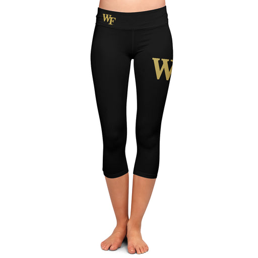 WF Demon Deacons Vive La Fete Game Day Collegiate Large Logo on Thigh and Waist Girls Black Capri Leggings