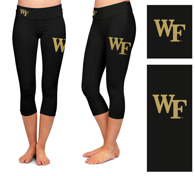WF Demon Deacons Vive La Fete Game Day Collegiate Large Logo on Thigh and Waist Women Black Capri Leggings - Vive La Fête - Online Apparel Store