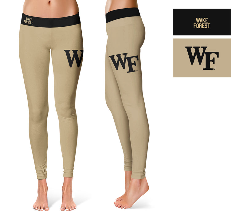 Wake Forest Demon Deacons WF Vive La Fete Game Day Collegiate Logo on Thigh Gold Women Yoga Leggings 2.5 Waist Tights - Vive La Fête - Online Apparel Store