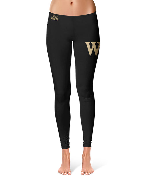 Wake Forest Demon Deacons WF Vive La Fete Collegiate Large Logo on Thigh Women Black Yoga Leggings 2.5 Waist Tights