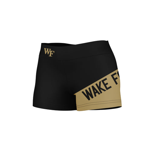 Wake Forest Demon Deacons WF Vive La Fete Game Day Collegiate Leg Color Block Women Black Gold Optimum Yoga Short - Vive La Fête - Online Apparel Store