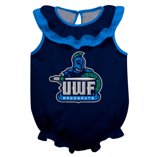 UWF Argonauts Navy Sleeveless Ruffle Onesie Logo Bodysuit by Vive La Fete