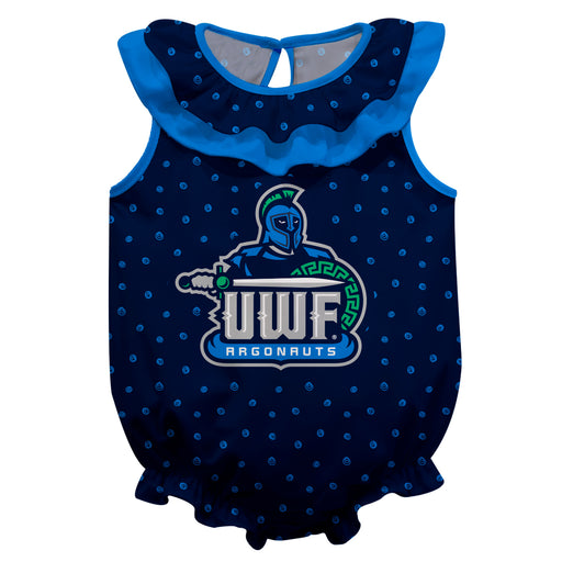 UWF Argonauts Swirls Blue Sleeveless Ruffle Onesie Logo Bodysuit