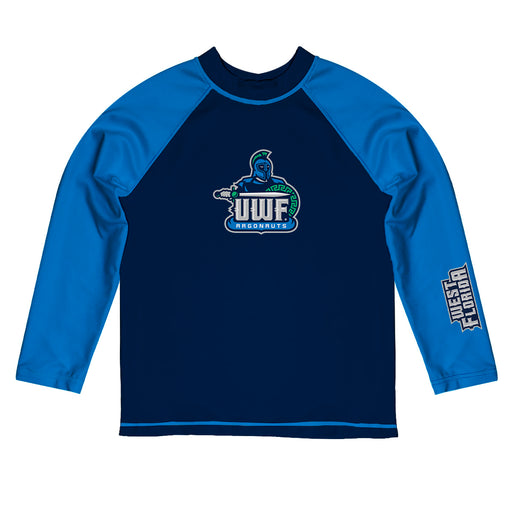West Florida Argonauts UWF Vive La Fete Logo Navy Blue Long Sleeve Raglan Rashguard
