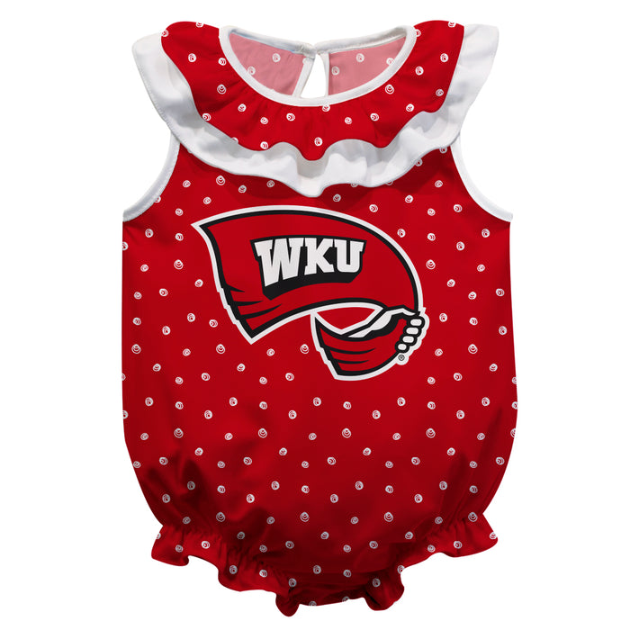 WKU Hilltoppers Swirls Red Sleeveless Ruffle Onesie Logo Bodysuit
