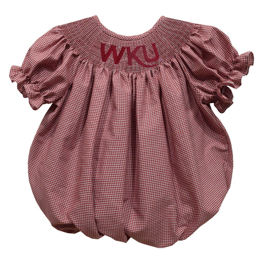 Western Kentucky Hilltoppers  Smocked Red Cardinal Gingham Short Sleeve Girls Bubble